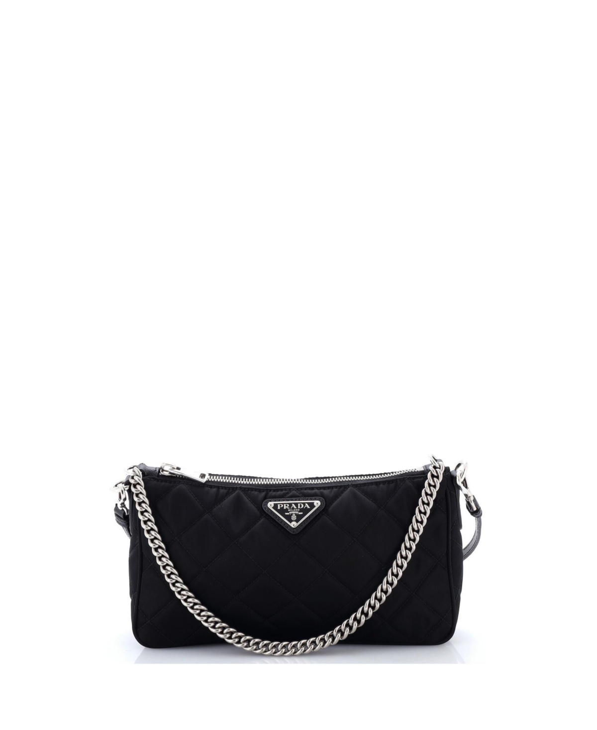 Pre-Owned Prada Small Chain Zip Shoulder Bag Quilted Tessuto – Black Pre-Owned Prada Small Chain Zip Shoulder Bag Quilted Tessuto – Black