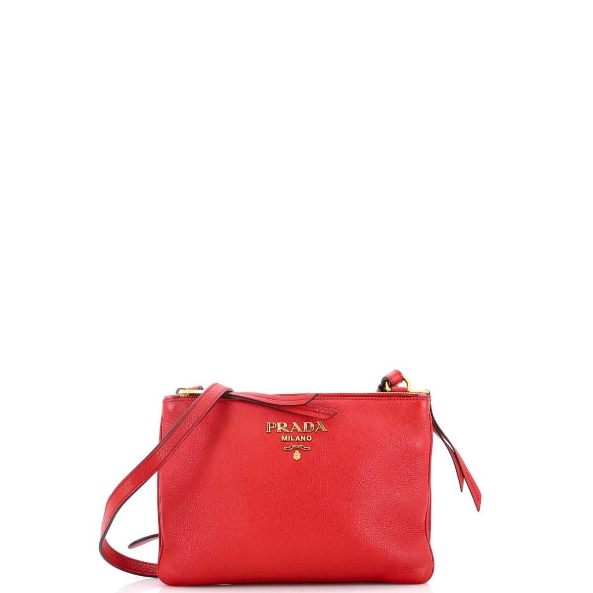 Pre-Owned Prada Small Double Zip Crossbody Bag Vitello Daino – Red Pre-Owned Prada Small Double Zip Crossbody Bag Vitello Daino – Red
