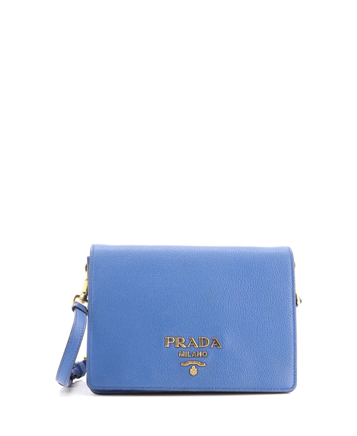 Pre-Owned Prada Small Dual Strap Flap Crossbody Bag Vitello Daino – Blue