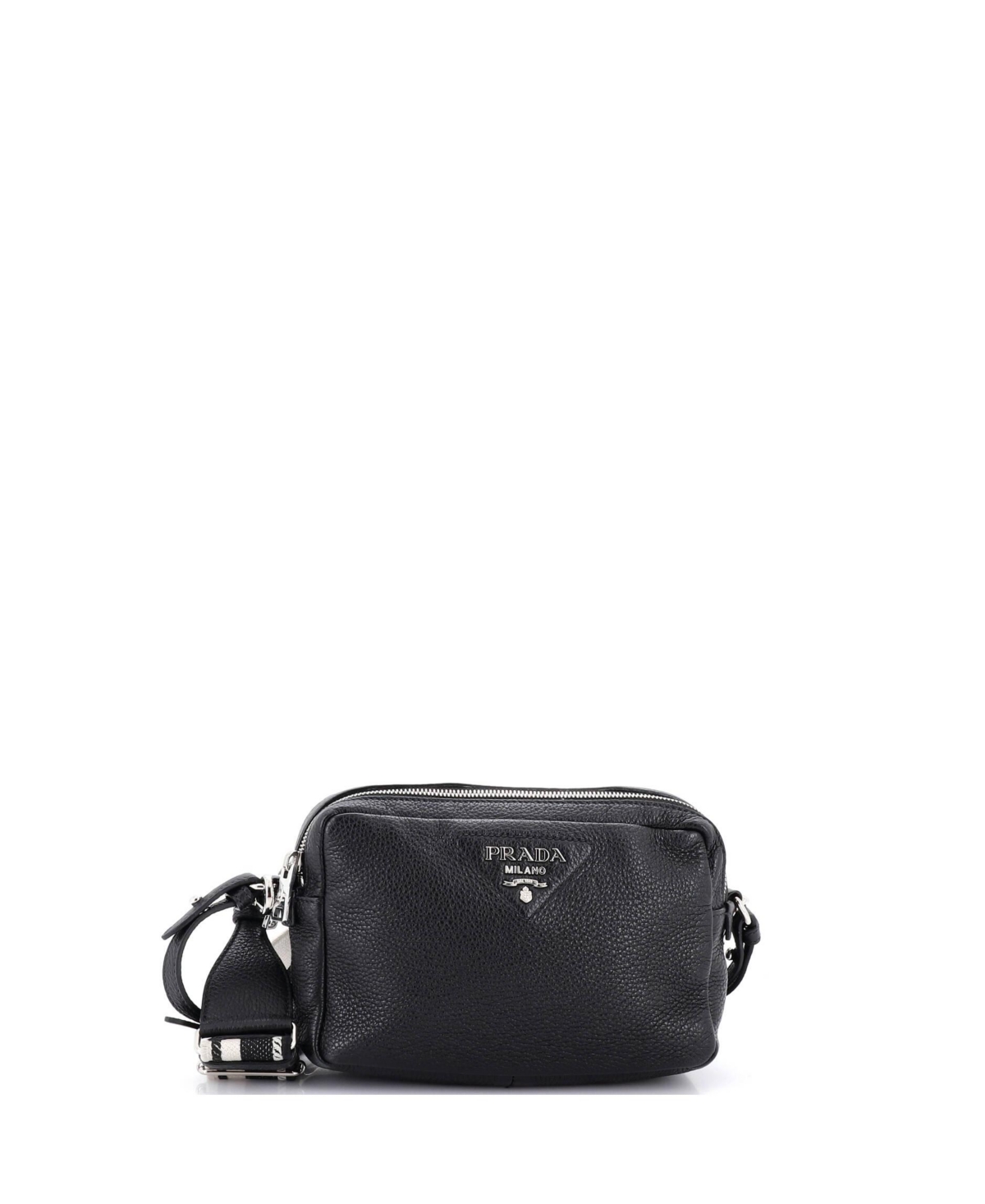 Pre-Owned Prada Small Flou Camera Crossbody Bag Vitello Daino – Black Pre-Owned Prada Small Flou Camera Crossbody Bag Vitello Daino – Black