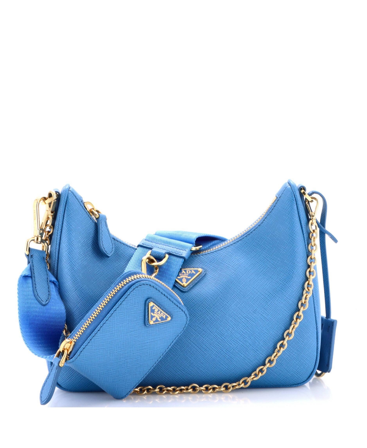 Pre-Owned Prada Small Re-Edition 2005 Shoulder Bag Saffiano Leather – Blue