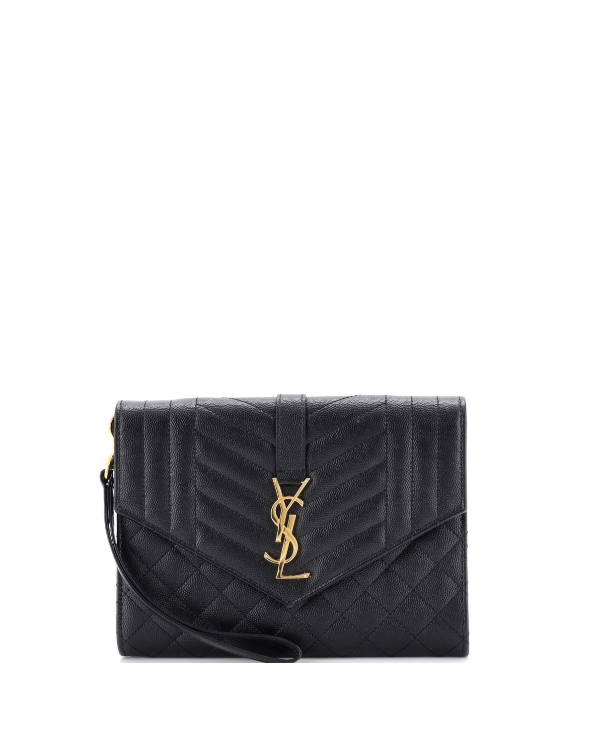 Pre-Owned Saint Laurent Classic Monogram Envelope Wristlet Clutch Mixed Matelasse Leather – Black Pre-Owned Saint Laurent Classic Monogram Envelope Wristlet Clutch Mixed Matelasse Leather – Black