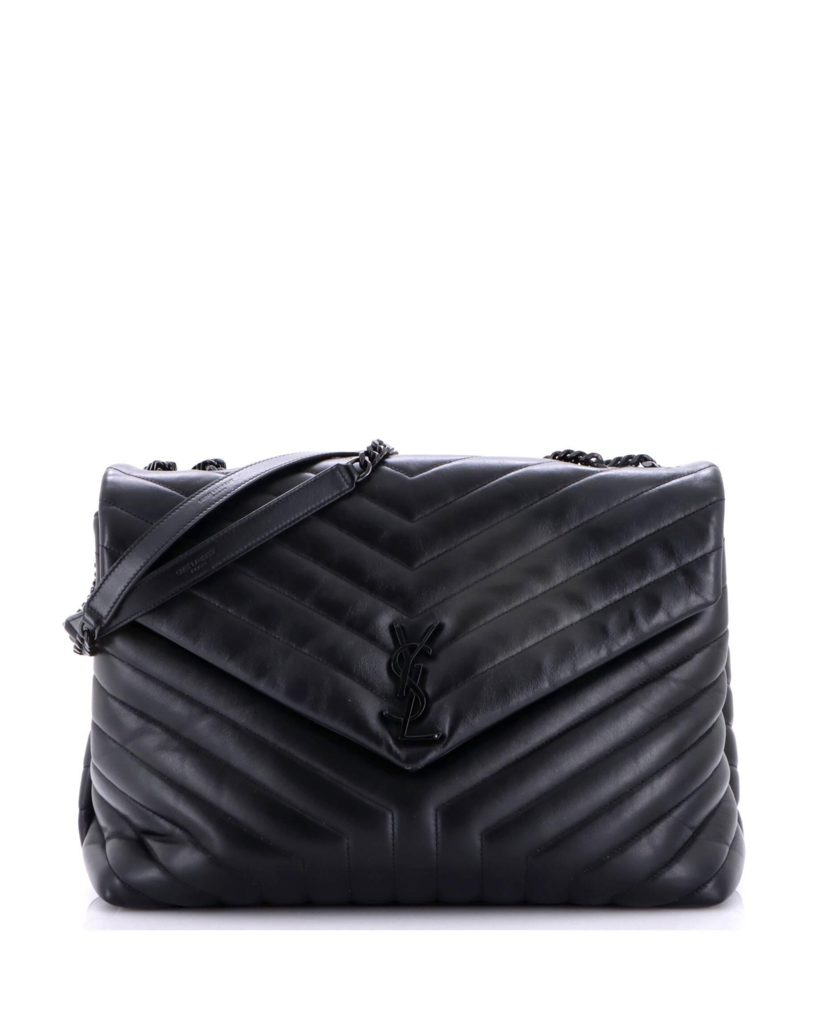 Pre-Owned Saint Laurent Large Loulou Shoulder Bag Matelasse Chevron Leather – Black