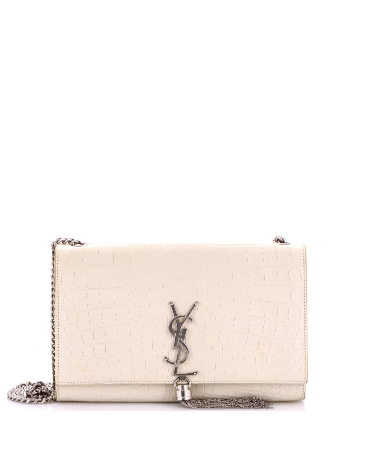 Pre-Owned Saint Laurent Medium Classic Monogram Tassel Crossbody Bag Embossed Leather – Natural