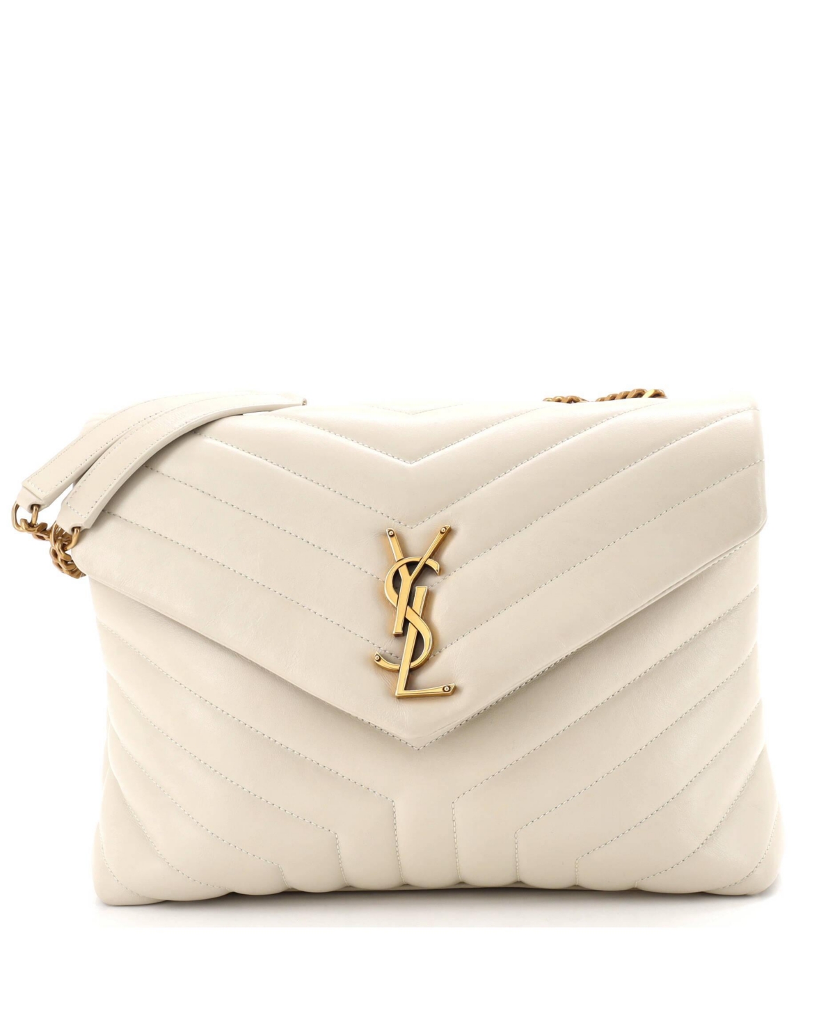Pre-Owned Saint Laurent Medium Loulou Shoulder Bag Matelasse Chevron Leather – White