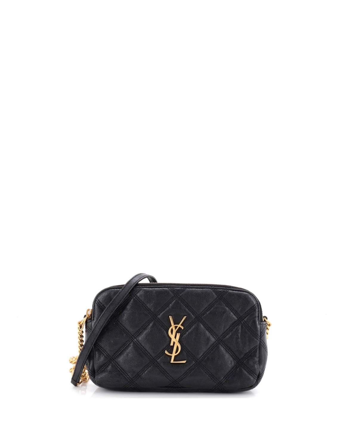 Pre-Owned Saint Laurent Mini Becky Double Zip Crossbody Bag Quilted Leather – Black