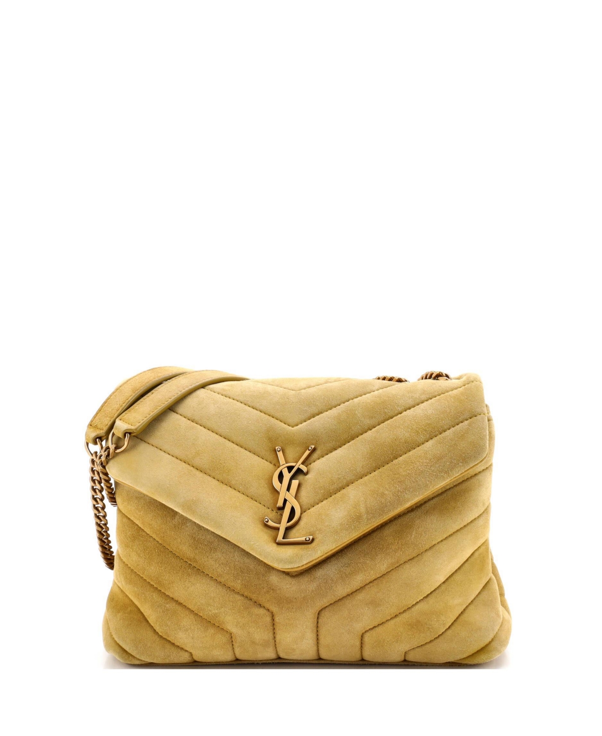 Pre-Owned Saint Laurent Small Loulou Shoulder Bag Matelasse Chevron Suede – Yellow