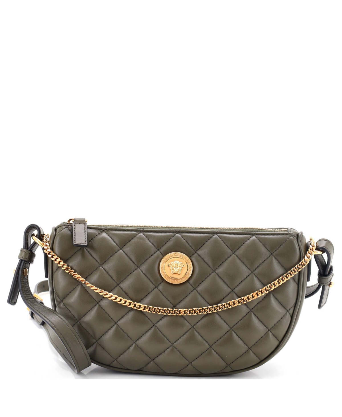 Pre-Owned Versace La Medusa Half Moon Crossbody Bag Quilted Leather – Green Pre-Owned Versace La Medusa Half Moon Crossbody Bag Quilted Leather – Green