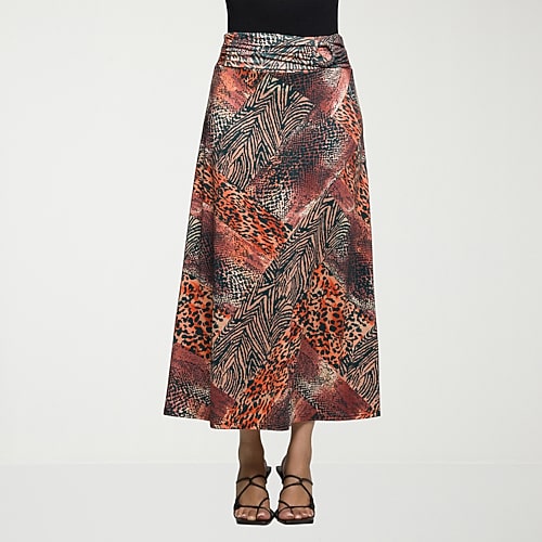 24seven Comfort Apparel Womens Mid Rise Stretch Fabric Pencil Skirt, Large, Brown
