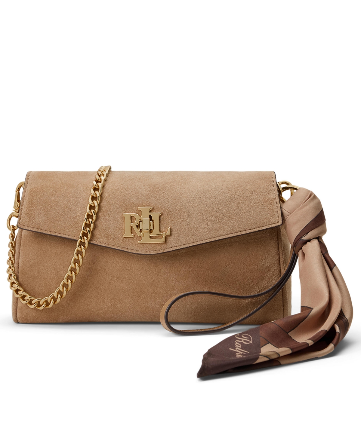 Lauren Ralph Lauren Scarf Trim Crossbody Handbag – Camel Multi