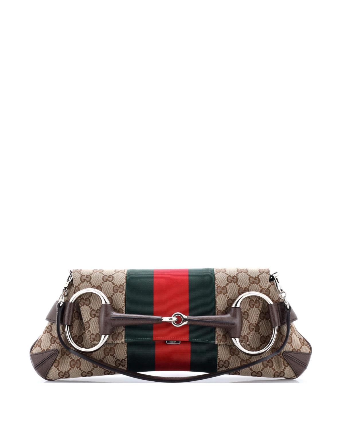 Pre-Owned Gucci Medium Horsebit Nm Web Chain Clutch Gg Canvas – Brown