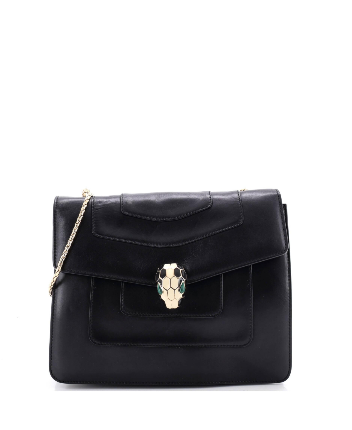 Pre-Owned Bvlgari Medium Serpenti Forever Square Shoulder Bag Leather – Black