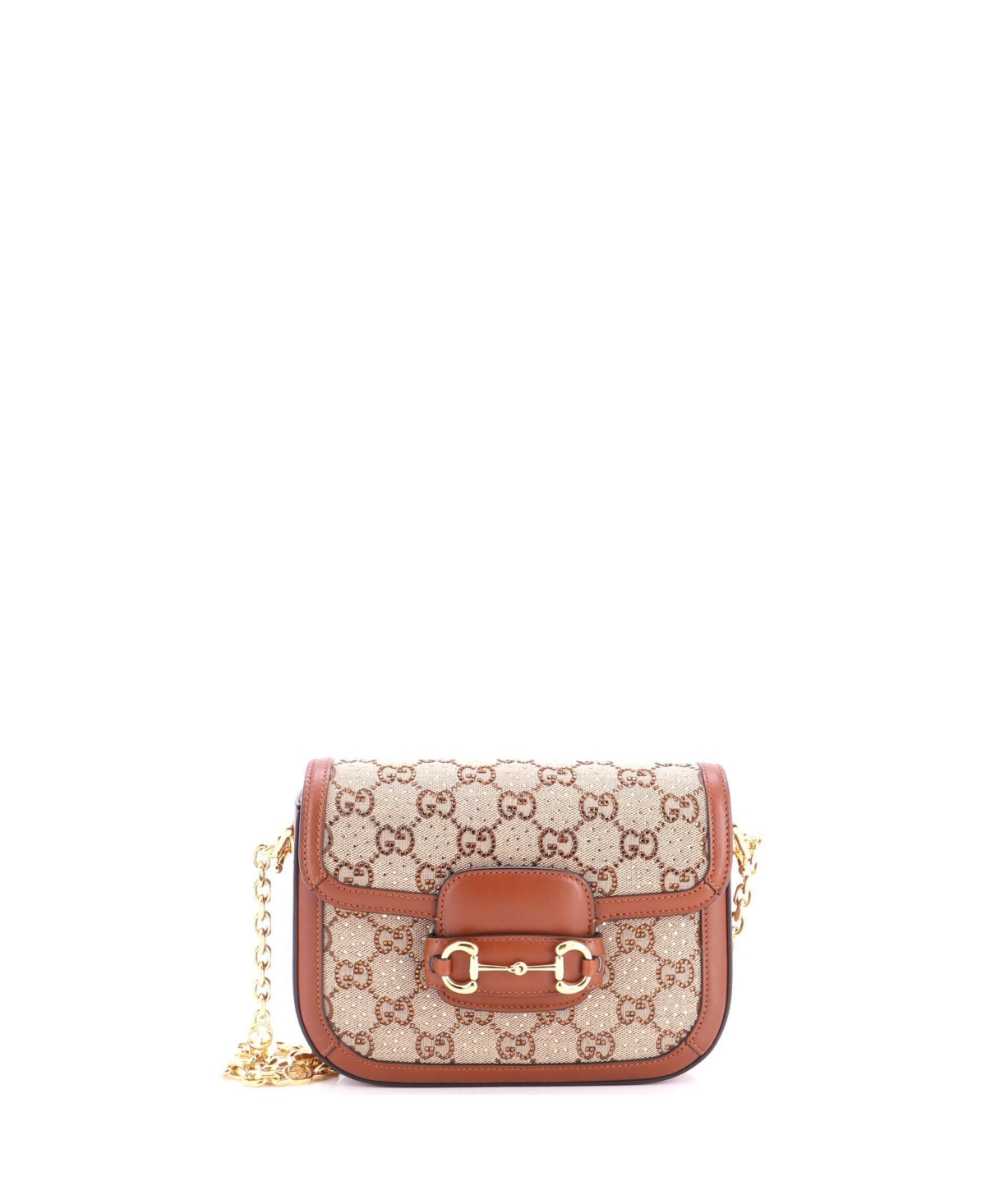 Pre-Owned Gucci Mini Horsebit 1955 Shoulder Bag Crystal Embellished Gg Canvas – Brown