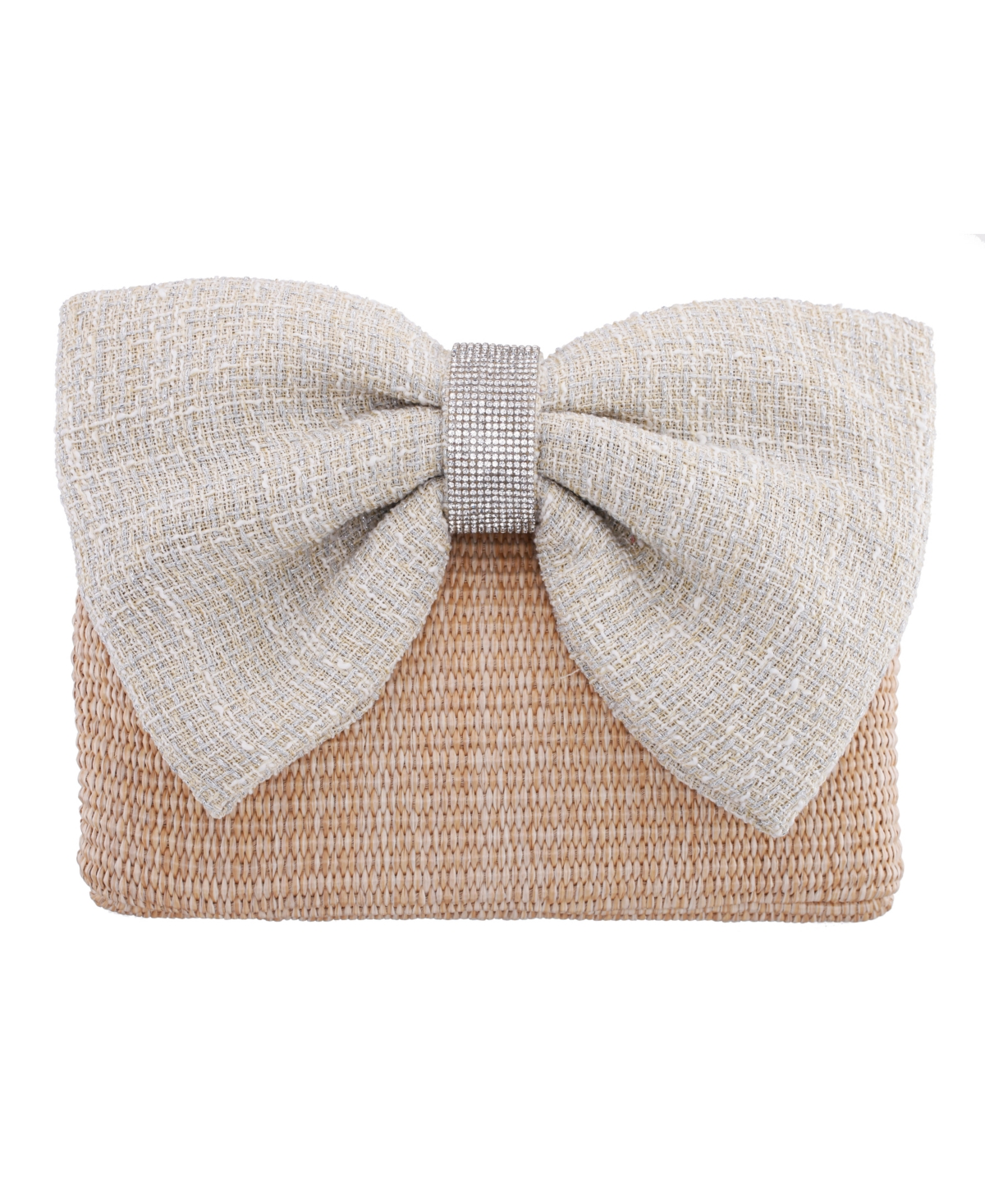 Nina Tula Straw Bow Small Satchel Handbag – White/Natural