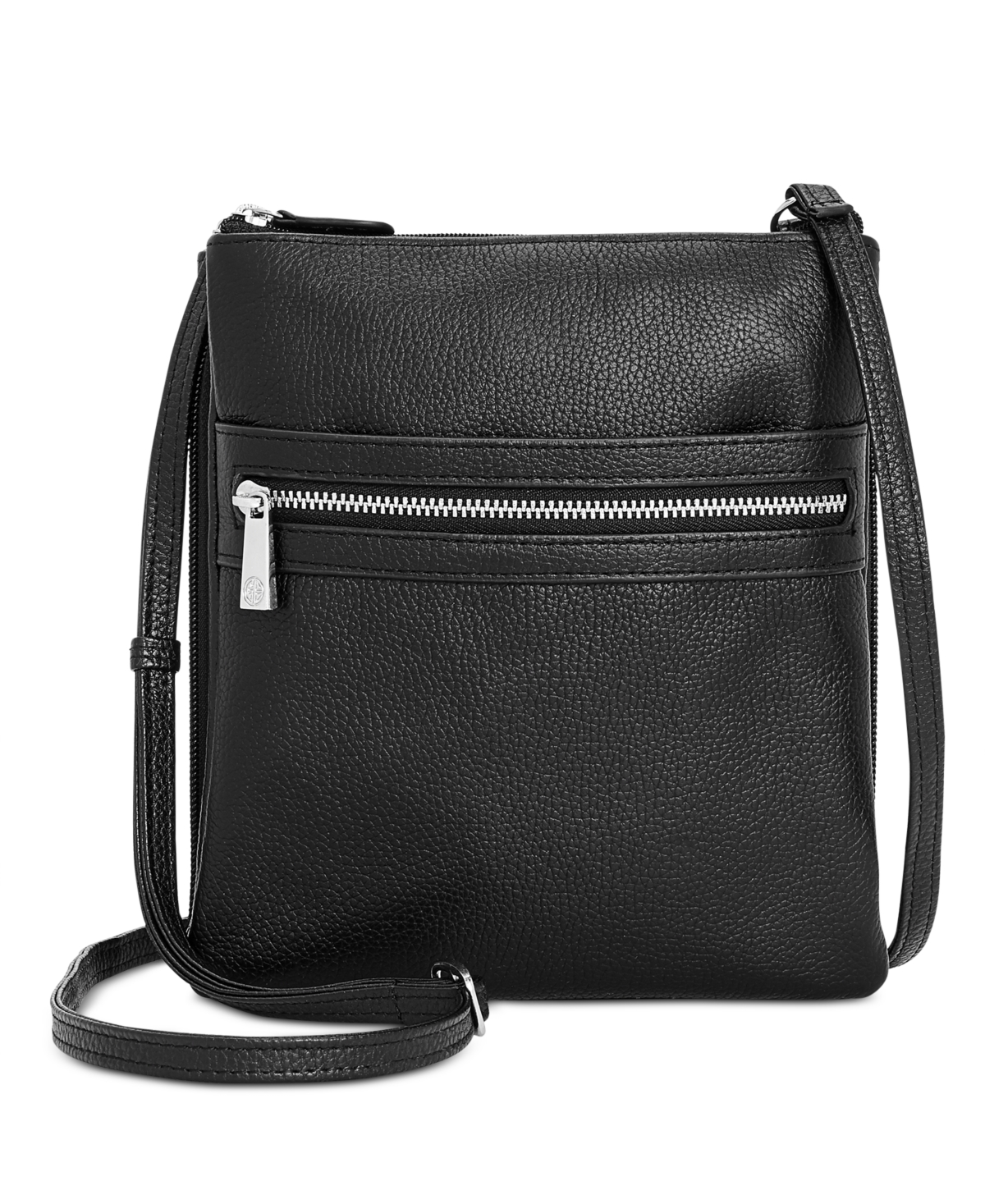 Giani Bernini Triple-Zip Pebble Leather Dasher Crossbody, Exclusively at Macy’s – Black/Silver