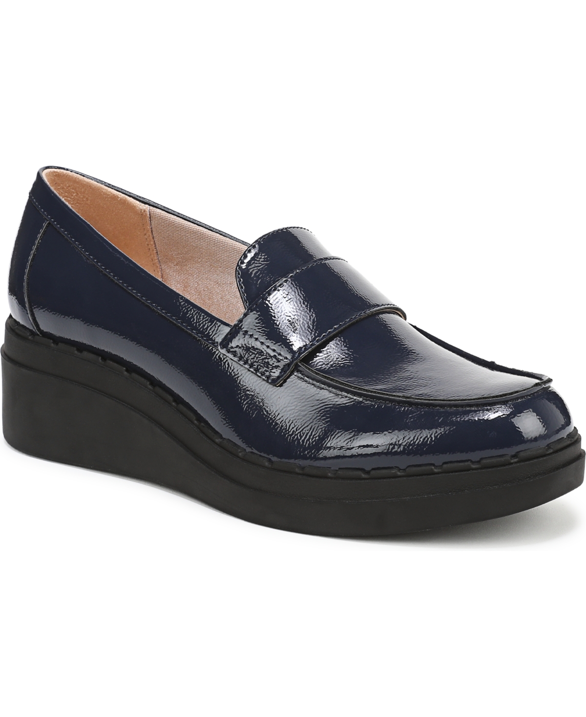 LifeStride Women’s Dolce Wedge Loafer Shoes – Lux Navy Faux Patent Leather