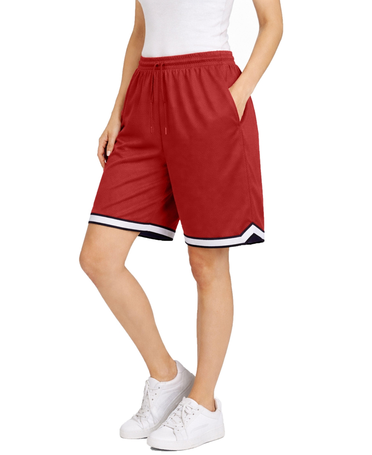Jump Start Women’s Loose Fit Premium Active Moisture Wicking Workout Mesh Shorts With Trim – Red