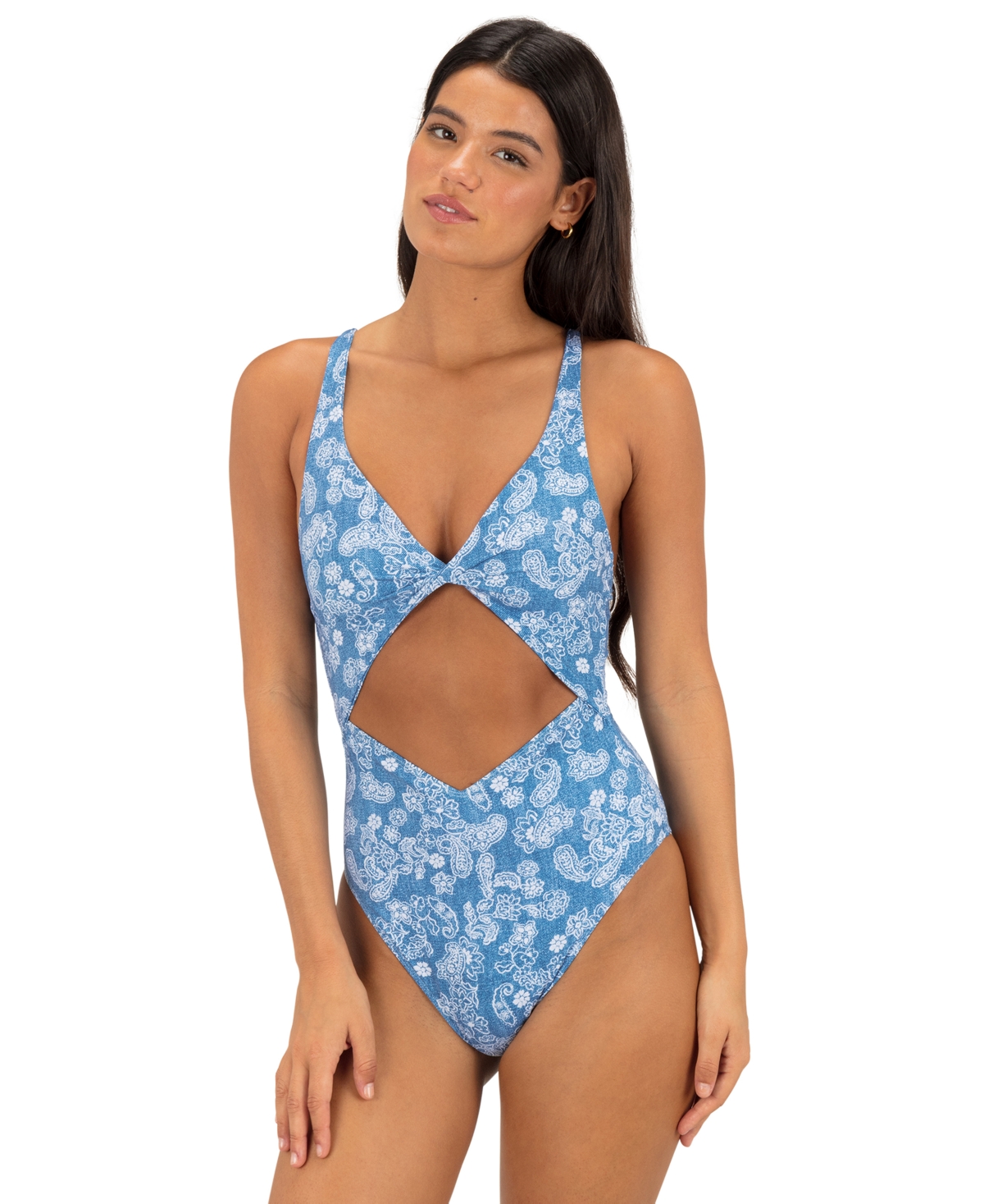 Hurley Women’s V-Neck Cheeky Coverage One-Piece Swimsuit – Denim Paisley Hurley Women’s V-Neck Cheeky Coverage One-Piece Swimsuit – Denim Paisley