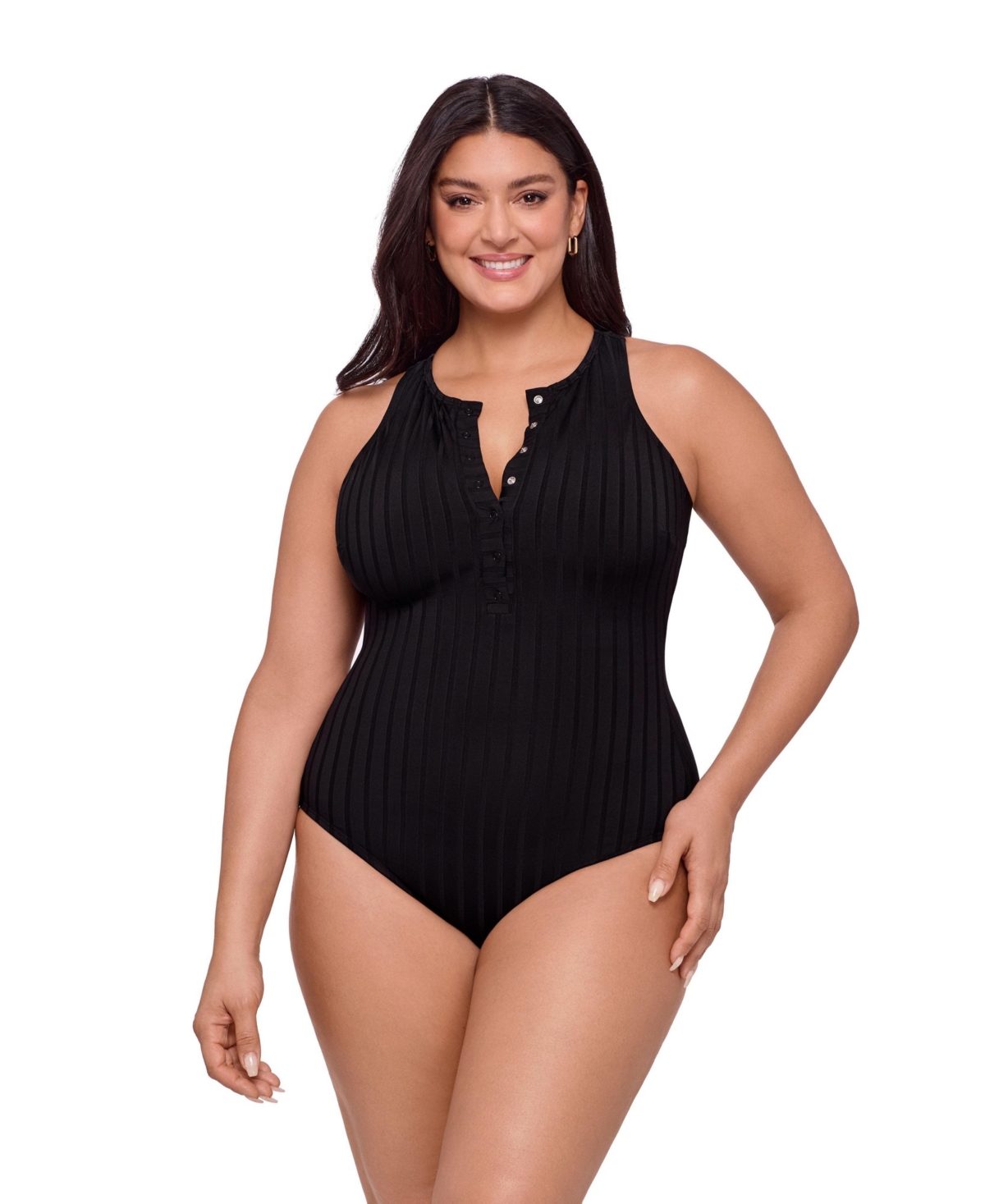 S3 Apparel Women’s Smoothing and Sculpting Wide Rib Snap High Neck One-Piece Swimsuit – Onyx black wide rib S3 Apparel Women’s Smoothing and Sculpting Wide Rib Snap High Neck One-Piece Swimsuit – Onyx black wide rib