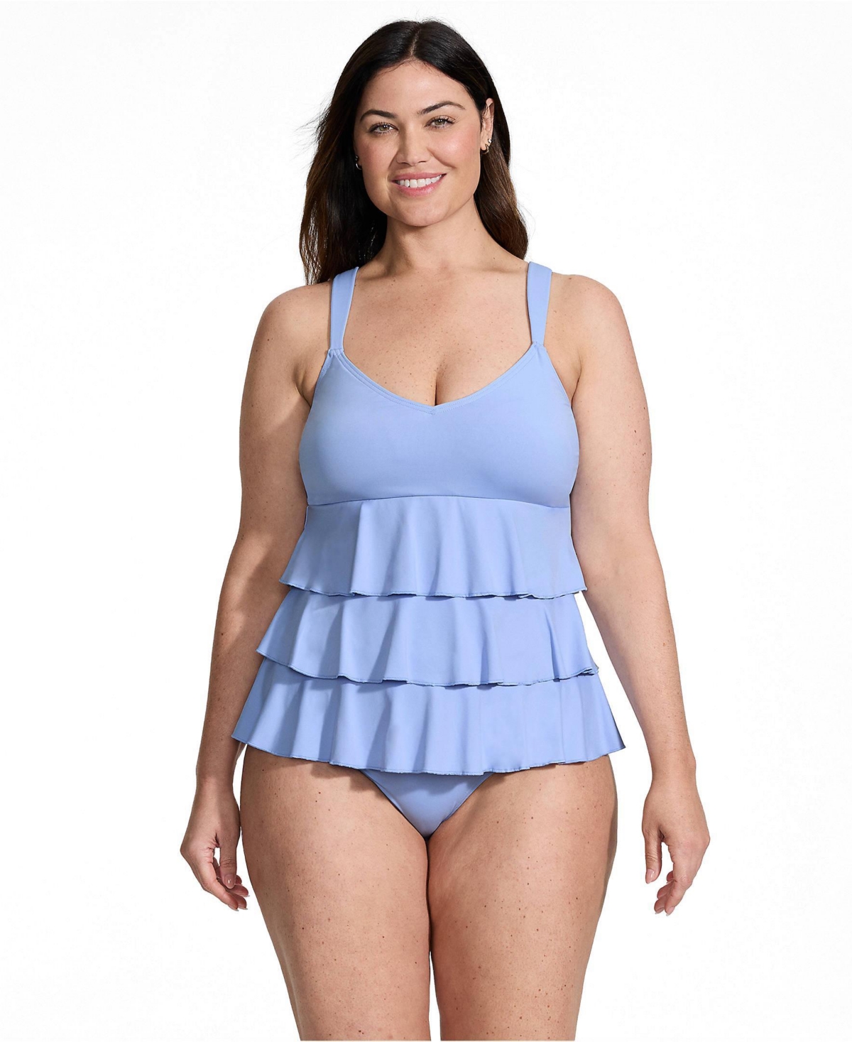 Lands’ End Women’s Ruffle Fauxkini One Piece Swimsuit – Soft cloud blue Lands’ End Women’s Ruffle Fauxkini One Piece Swimsuit – Soft cloud blue