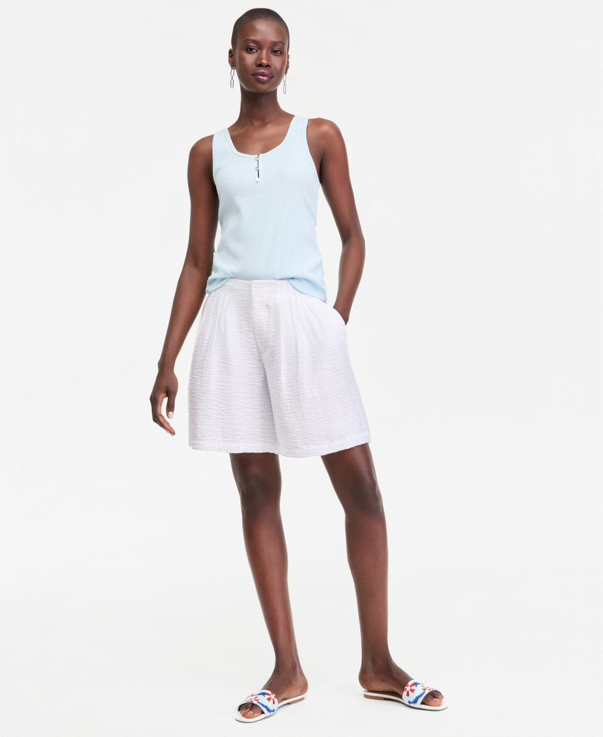 On 34th Women’s Pleated Gauze Shorts, Macy’s Exclusive – Bright White
