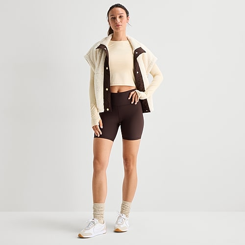 Xersion EverContour+ Womens 6″ High Rise Quick Dry Bike Short, Small, Brown