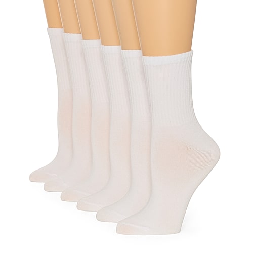 Mixit Sport Rib Short Womens 6 Pair Crew Socks, 4-10, White
