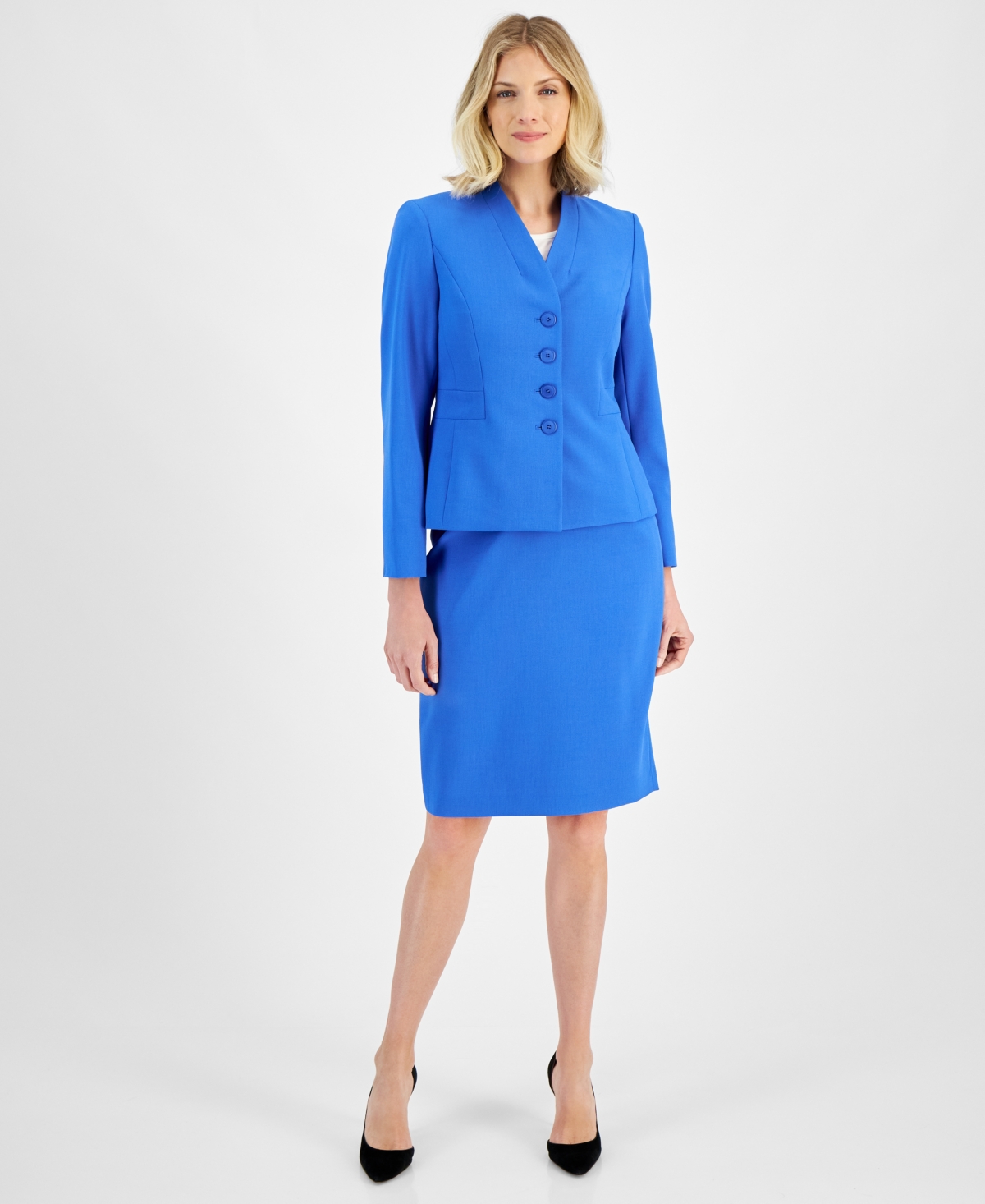 Le Suit Women’s Stand-Collar Pencil Skirt Suit Set – Cornflower