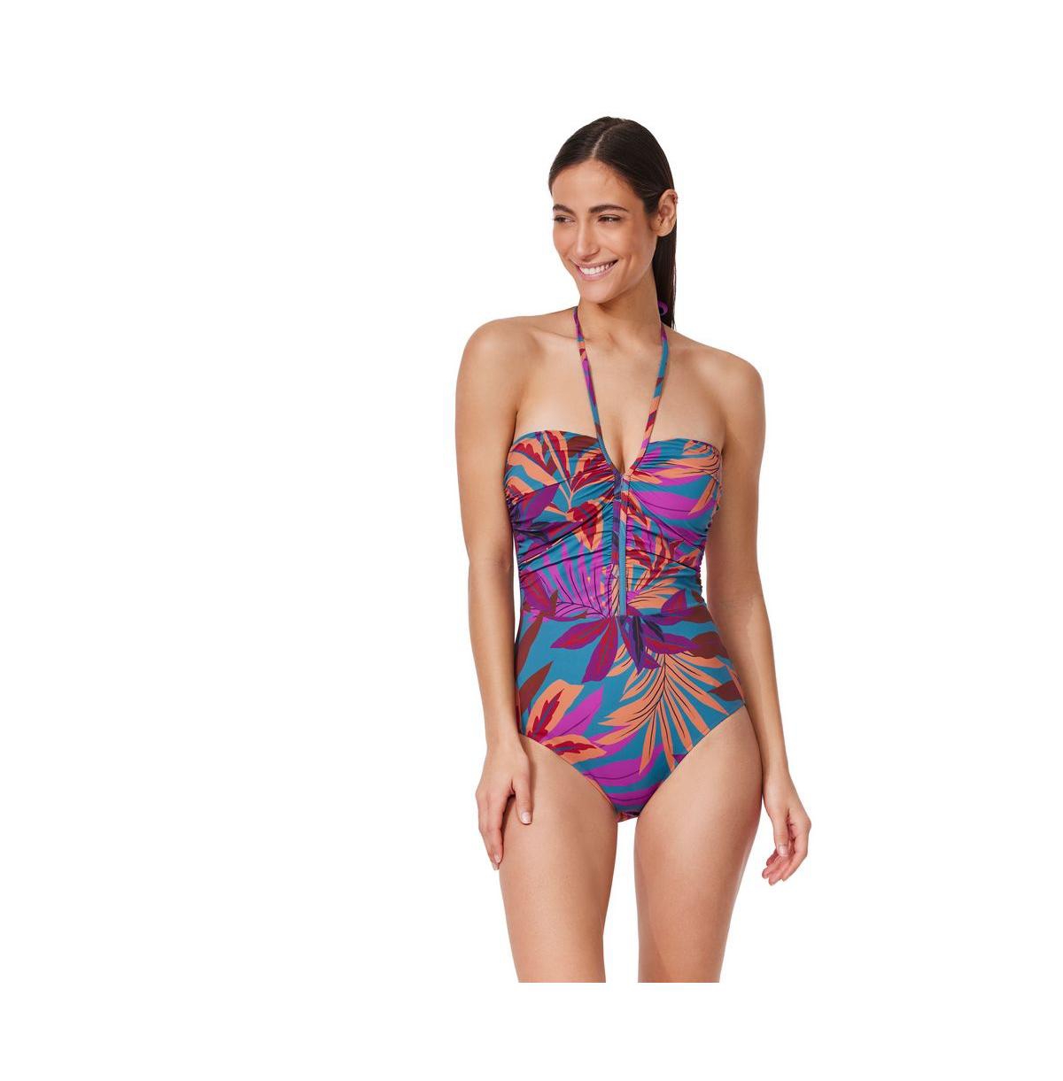 Profile by Gottex Women’s Plantopia Bandeau One Piece – Multi-teal Profile by Gottex Women’s Plantopia Bandeau One Piece – Multi-teal
