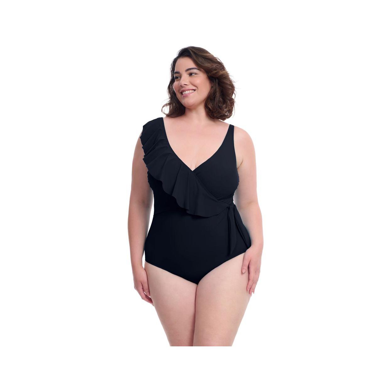Profile by Gottex Women’s Tutti Frutti Ruffle Surplice One Piece Swimsuit – Black Profile by Gottex Women’s Tutti Frutti Ruffle Surplice One Piece Swimsuit – Black