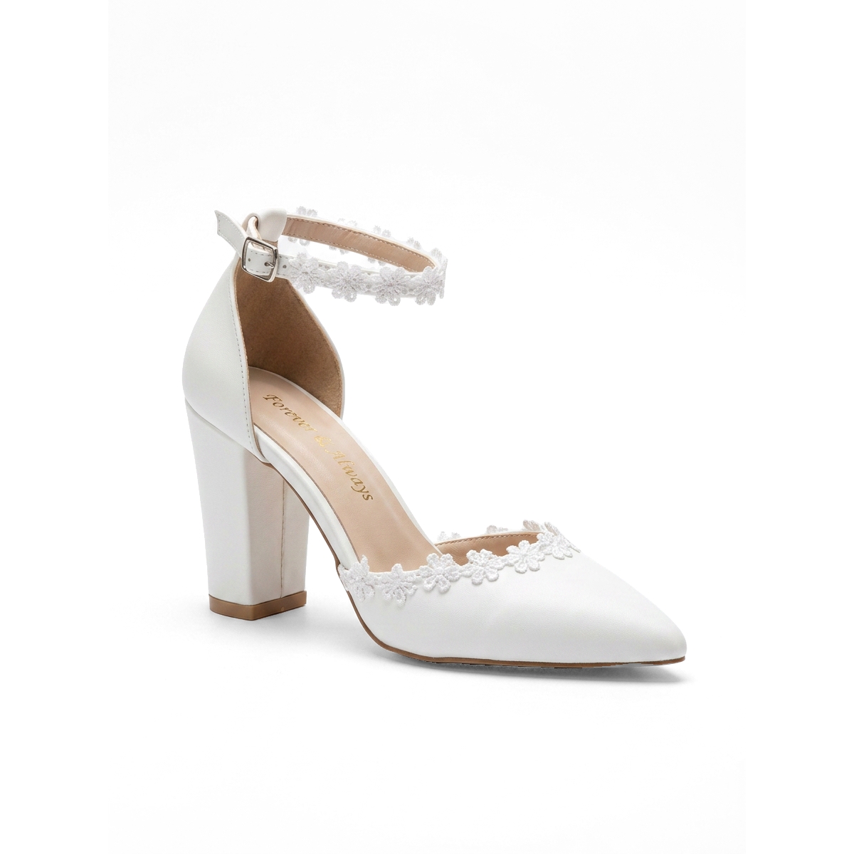 Prologue Shoes Women’s Alisa Block Heel Bridal Pointed Toe Pump – Ivory