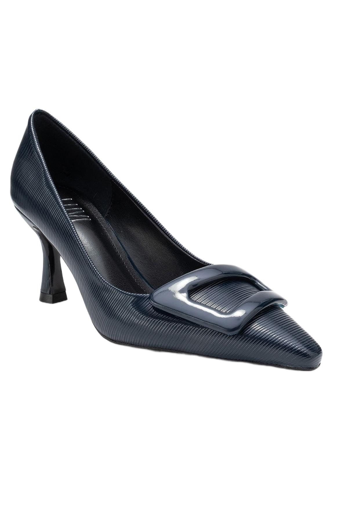 Prologue Shoes Women’s Astra Buckle Pointed Toe Pump – Navy