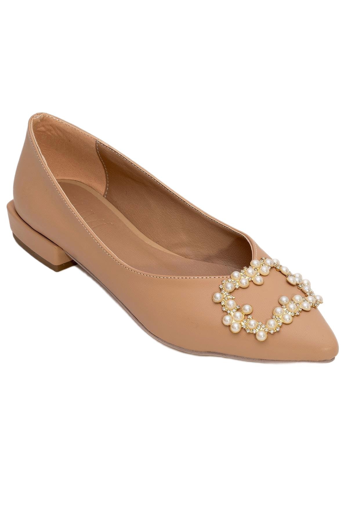 Prologue Shoes Women’s Ghent Pearl Embellished Ballet Flat – Beige