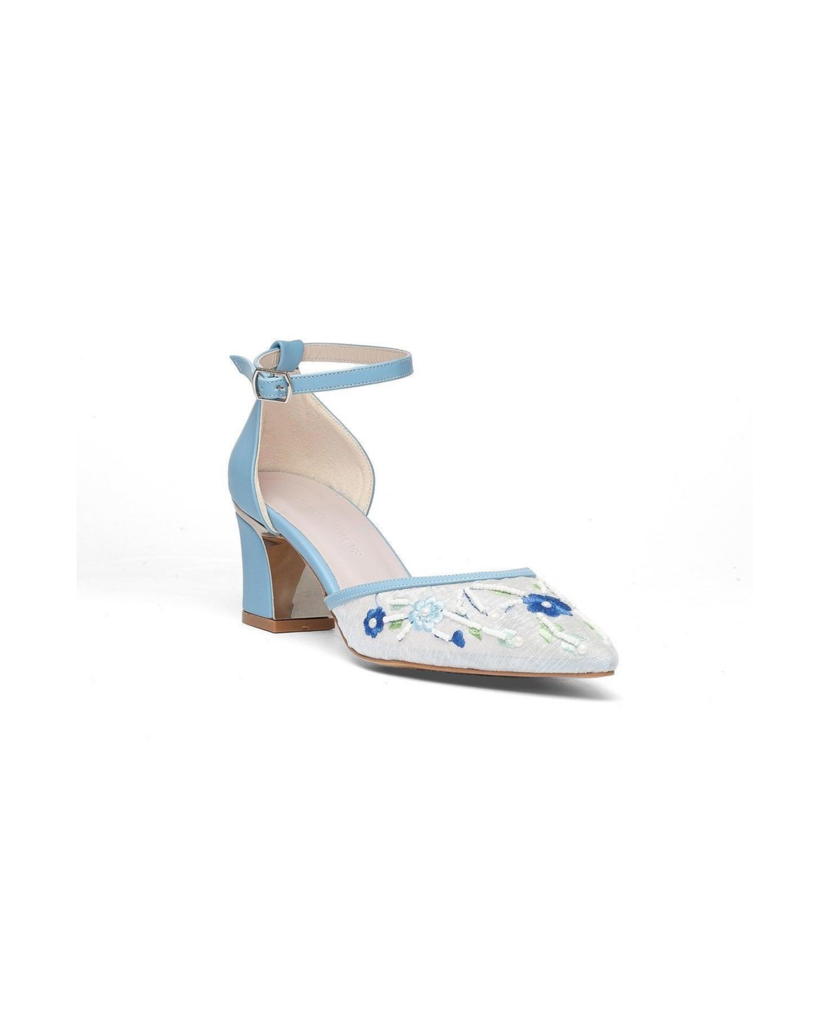Prologue Shoes Women’s Lorelai Block Heel Embroidered Bridal Pump – Blue