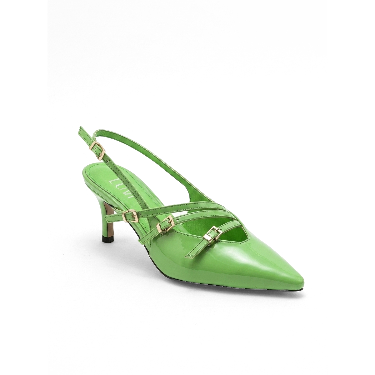 Prologue Shoes Women’s Magra Pointed-Toe Slingback Stiletto – Green patent faux leather