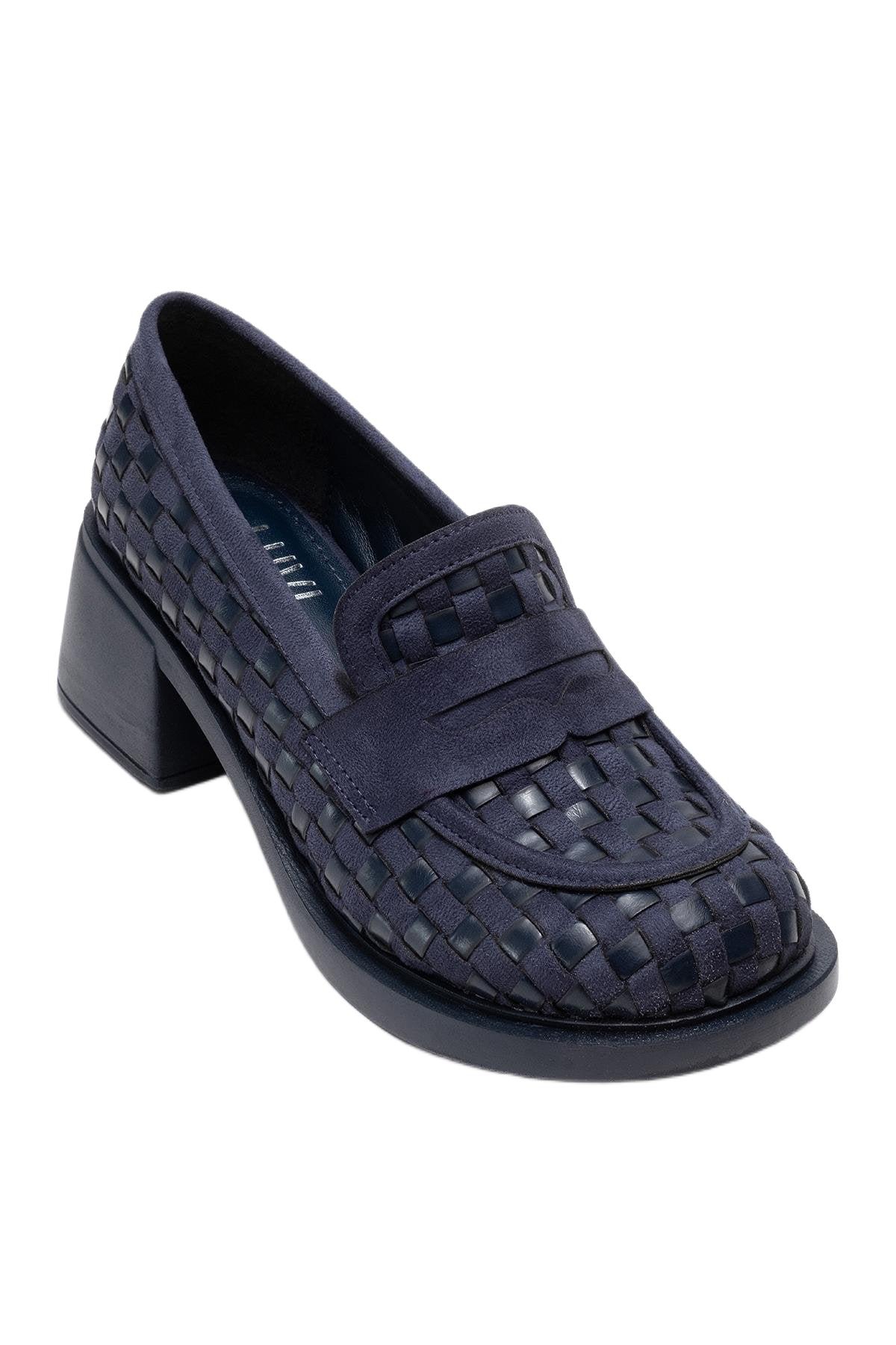 Prologue Shoes Women’s Marlon Woven Block Heel Loafer – Navy faux leather Prologue Shoes Women’s Marlon Woven Block Heel Loafer – Navy faux leather