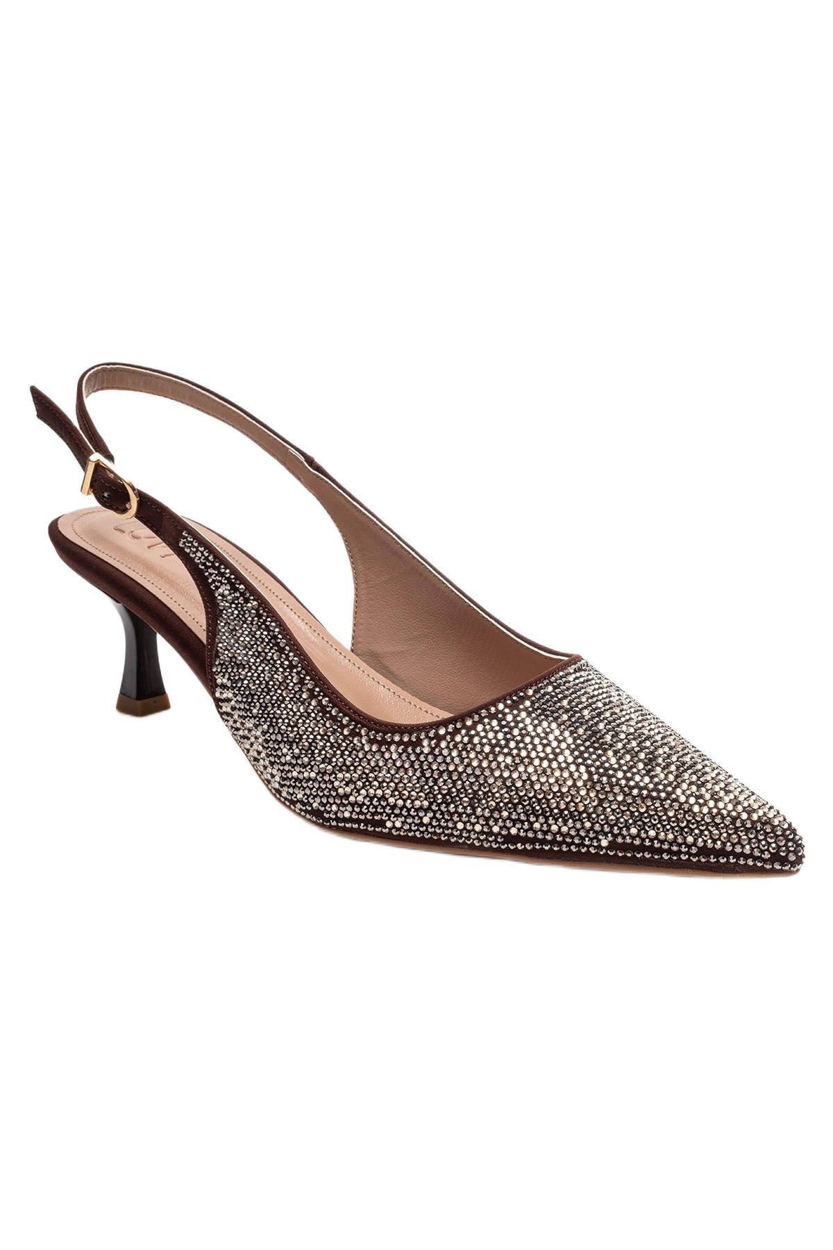 Prologue Shoes Women’s Nella Embellished Slingback Pointed Toe Pump – Brown