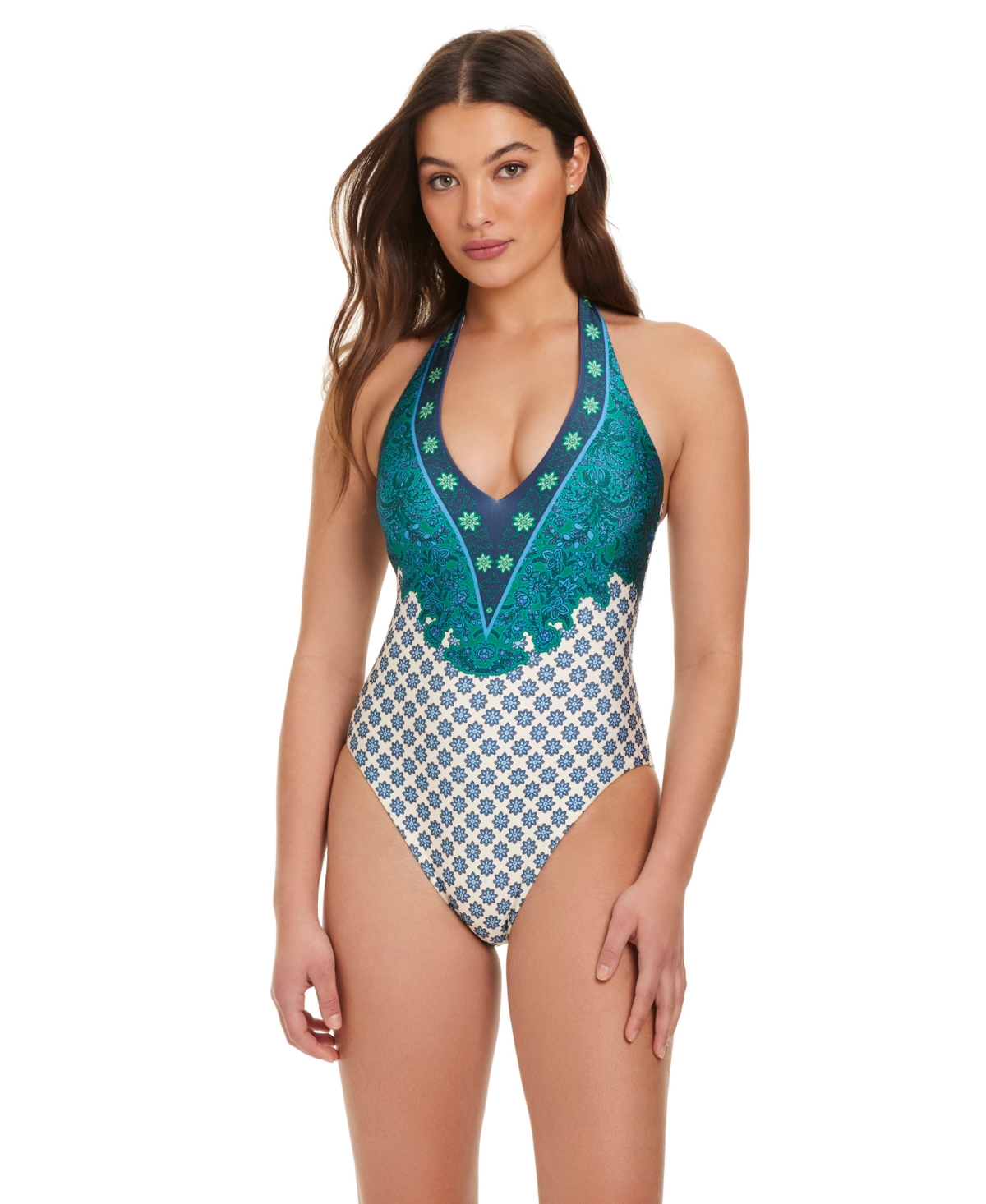 Red Carter Women’s V-Neck Printed V-Neck One-Piece Swimsuit – Papyrus Multi
