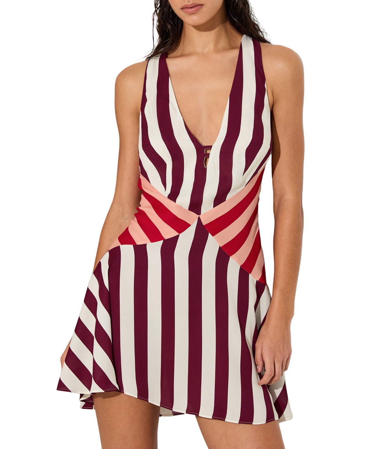 Reiss Women’s Esme Stripe-Print Sleeveless Mini Dress – Burgundy, Off White Reiss Women’s Esme Stripe-Print Sleeveless Mini Dress – Burgundy, Off White