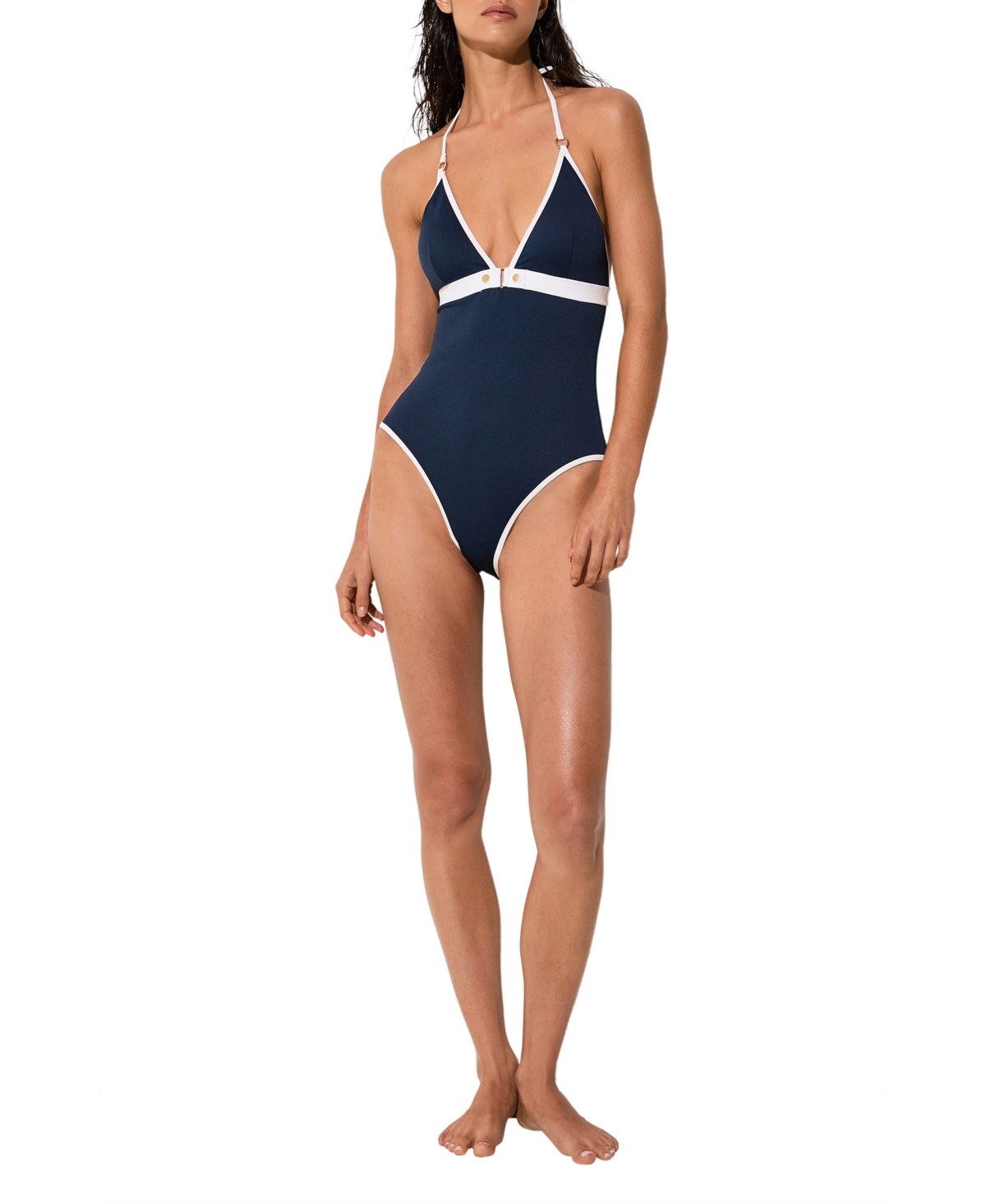 Reiss Women’s Gigi Textured Colour-Block One-Piece Swimsuit – Navy Ivory Reiss Women’s Gigi Textured Colour-Block One-Piece Swimsuit – Navy Ivory