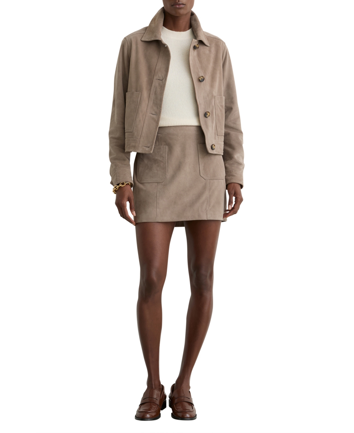 Reiss Women’s Suede Patch-Pocket Mini Skirt – Neutral