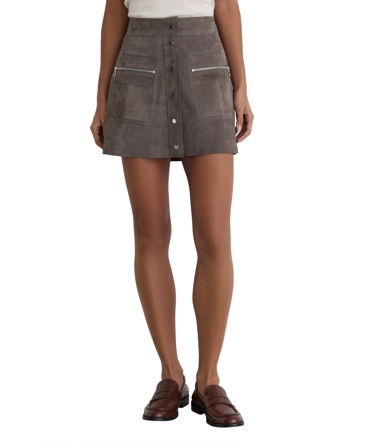 Reiss Women’s Tia Button Detail Mini Skirt – Dark Grey Reiss Women’s Tia Button Detail Mini Skirt – Dark Grey