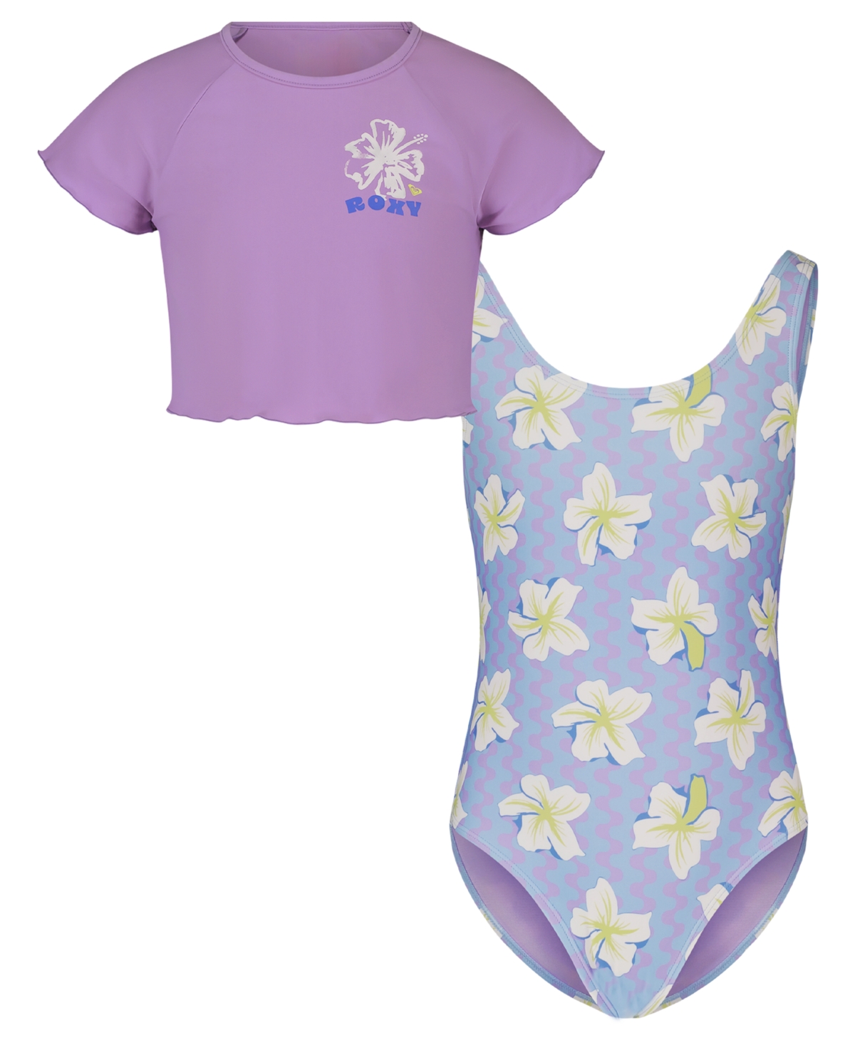Roxy Girls’ 8-16 Top & Zigzag Pattern One-Piece Swimsuit, 2-Piece Set – Purple/Blue Roxy Girls’ 8-16 Top & Zigzag Pattern One-Piece Swimsuit, 2-Piece Set – Purple/Blue