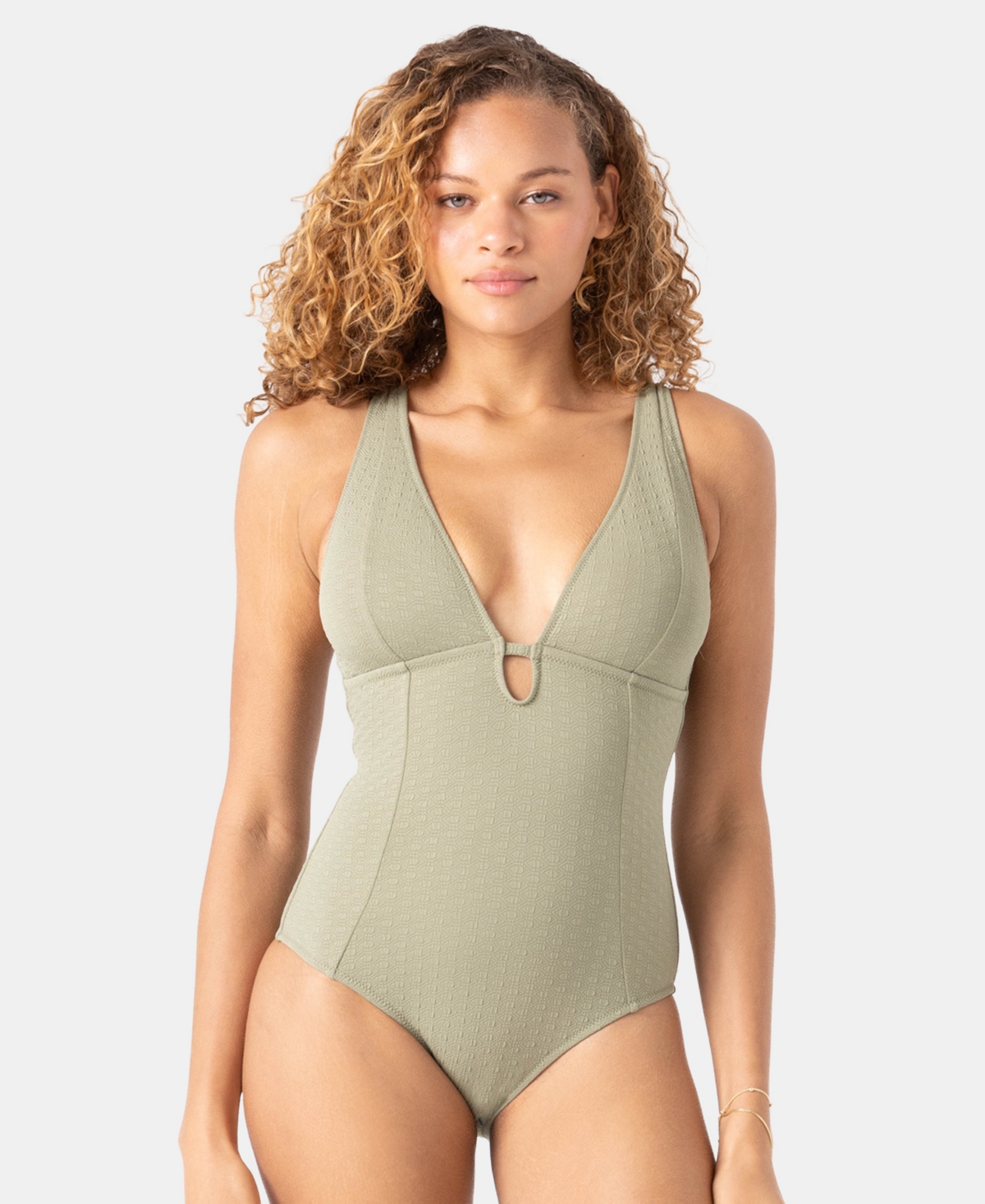 Roxy Juniors’ Haleiwa Plunge-Neckline One-Piece Swimsuit – Oil Green Roxy Juniors’ Haleiwa Plunge-Neckline One-Piece Swimsuit – Oil Green