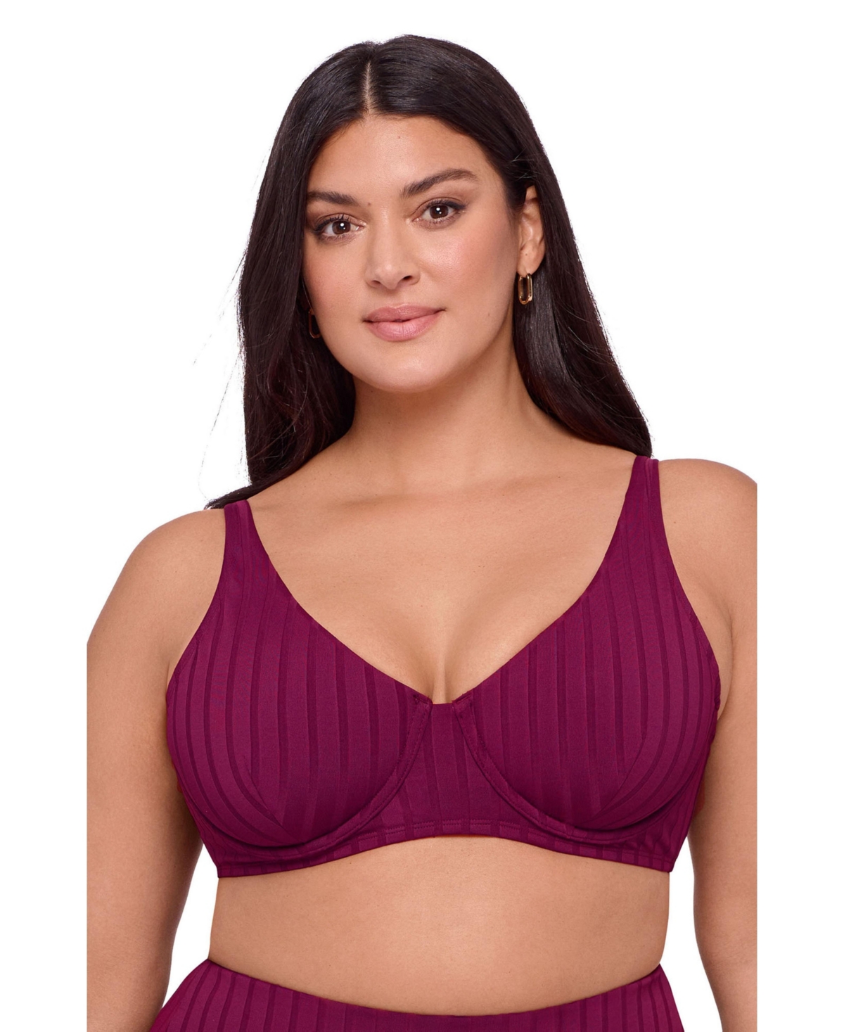 S3 Apparel Women’s Supportive Wide Ribbed Tall Underwire Bikini Swimsuit Top – Cherry mocha wide rib
