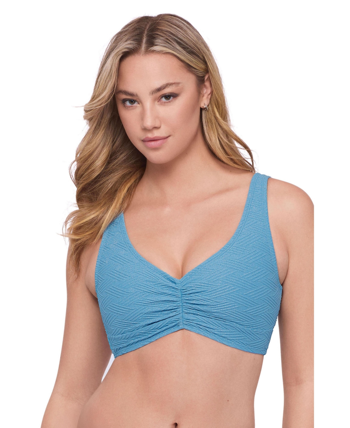 S3 Apparel Women’s Supportive and Sculpting Basket Weave Banded Cinch Front Bikini Swimsuit Top – Powder blue basket weave S3 Apparel Women’s Supportive and Sculpting Basket Weave Banded Cinch Front Bikini Swimsuit Top – Powder blue basket weave
