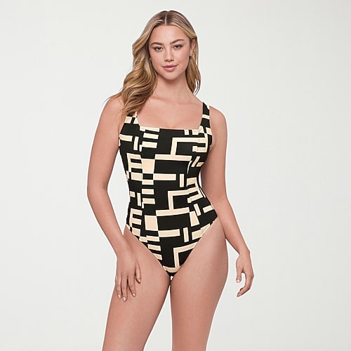 S3 Swim Womens Floral Moderate Coverage One Piece Swimsuit, Large, Beige