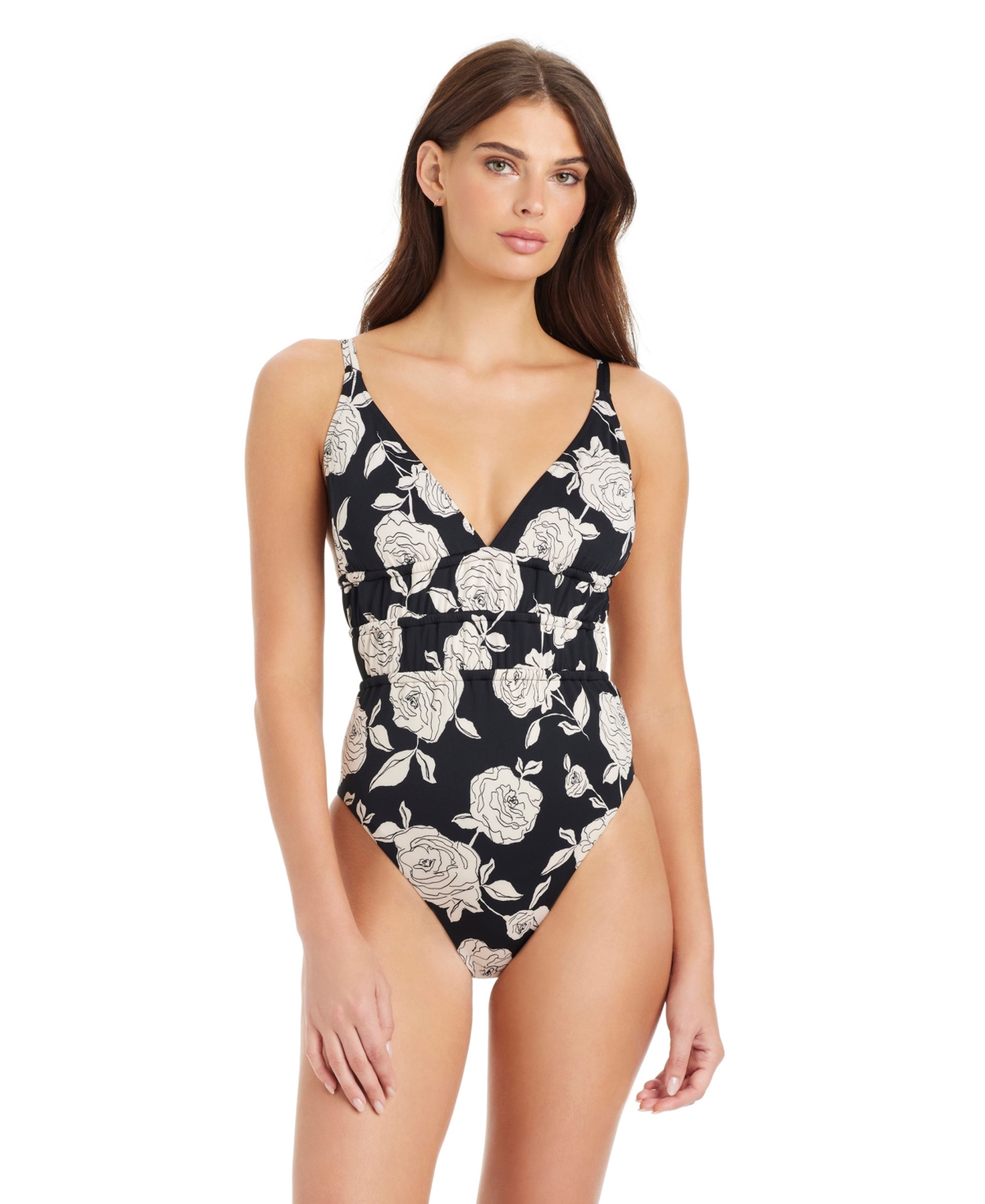 Sanctuary Women’s Among Roses V-Neck One-Piece Swimsuit – Black