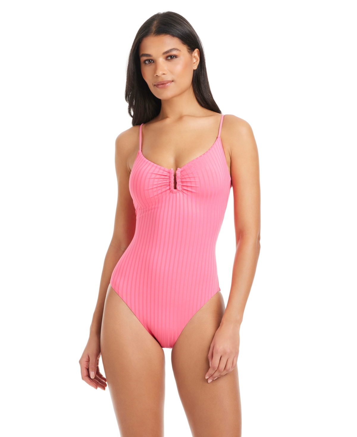 Sanctuary Women’s Refresh Ribbed V-Neck One-Piece Swimsuit – Bloom Pink Sanctuary Women’s Refresh Ribbed V-Neck One-Piece Swimsuit – Bloom Pink