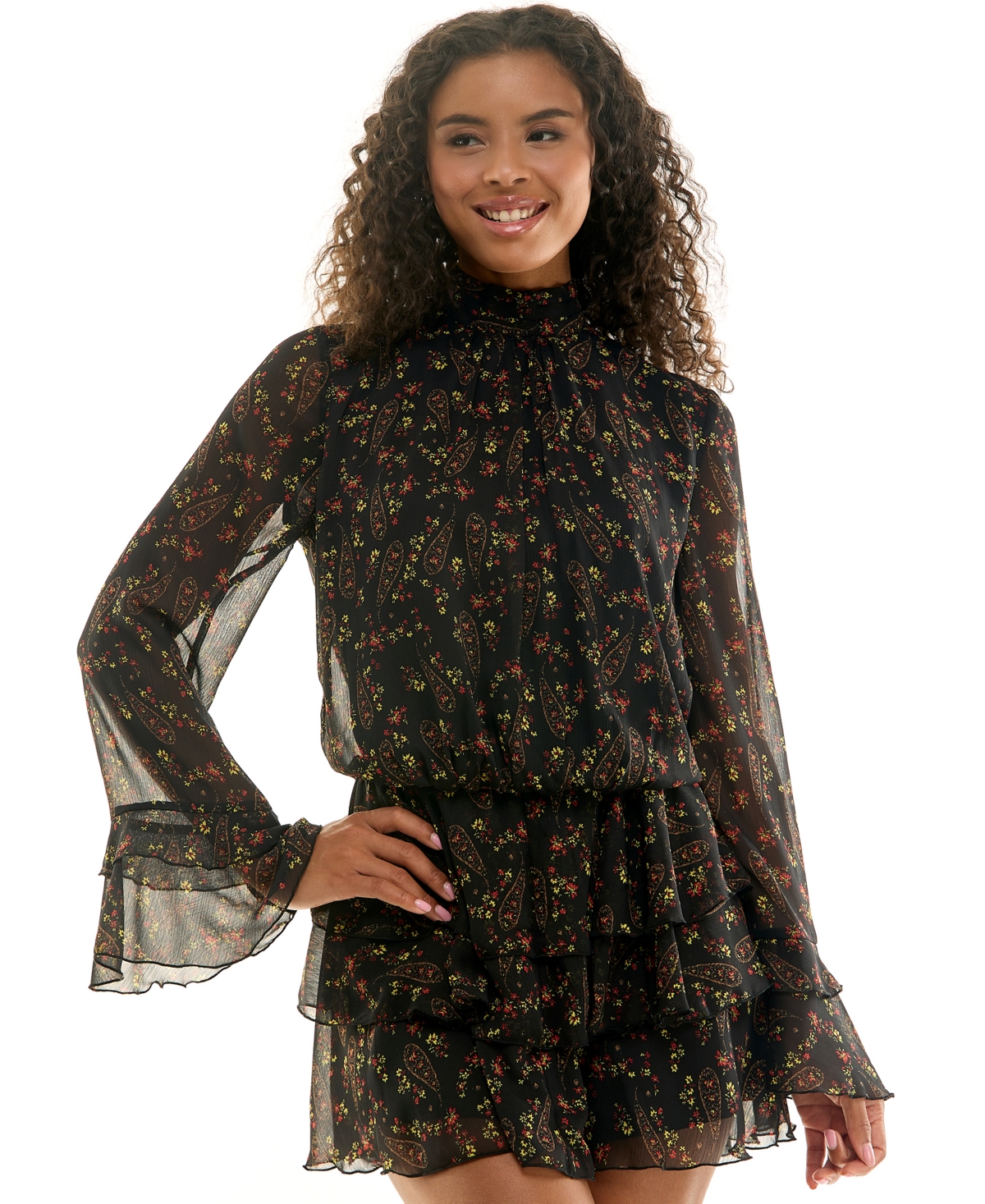 Seni & Cade Juniors’ Mock Neck Mini Dress – Black multi Seni & Cade Juniors’ Mock Neck Mini Dress – Black multi